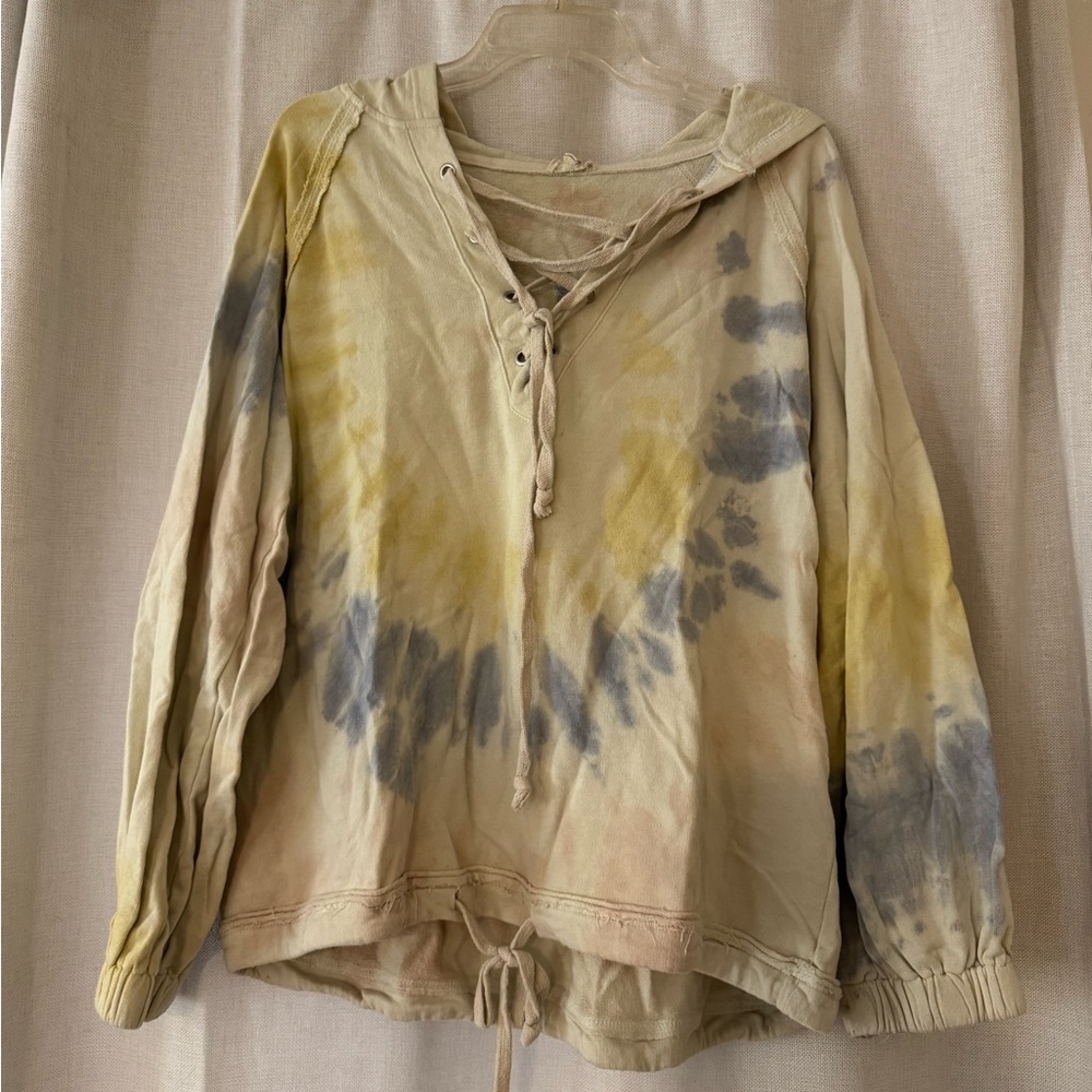 POL Tan and Yellow Relaxed Tie Front Blouse
